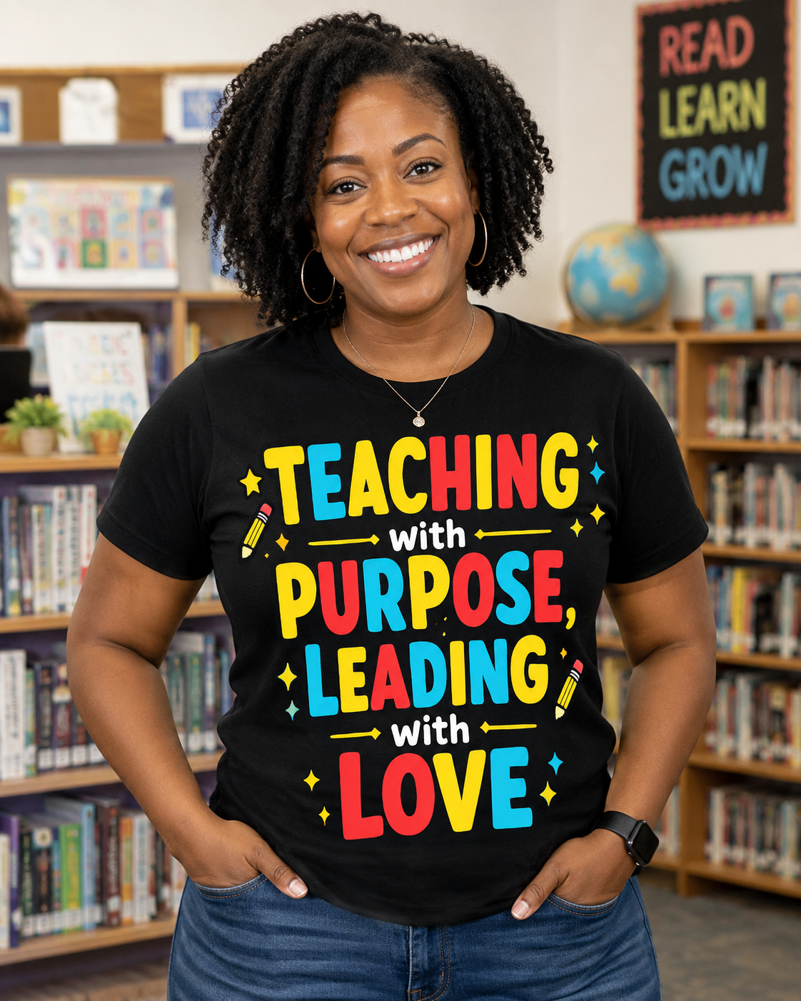 Teacher T-Shirt — "Teaching with Purpose, Leading with Love" Colorful School Pride Tee