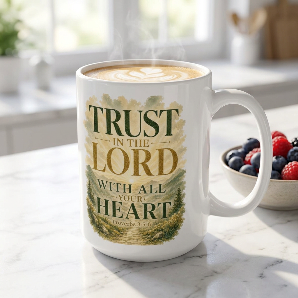 Ceramic Mug — "Trust in the Lord with All Your Heart" Faith Coffee Mug