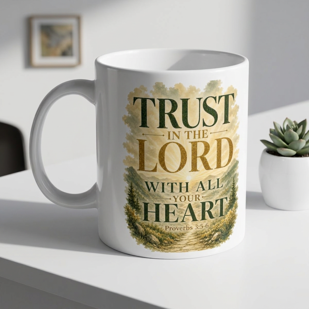 Ceramic Mug — "Trust in the Lord with All Your Heart" Faith Coffee Mug