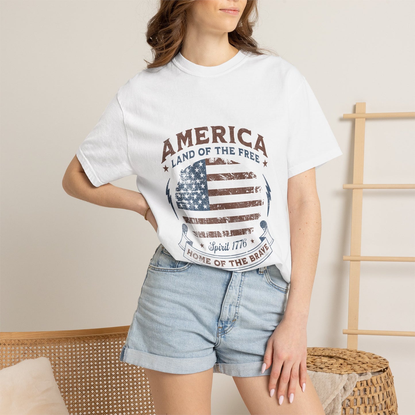 America Flag T-Shirt — "Land of the Free, Home of the Brave" Patriotic Tee