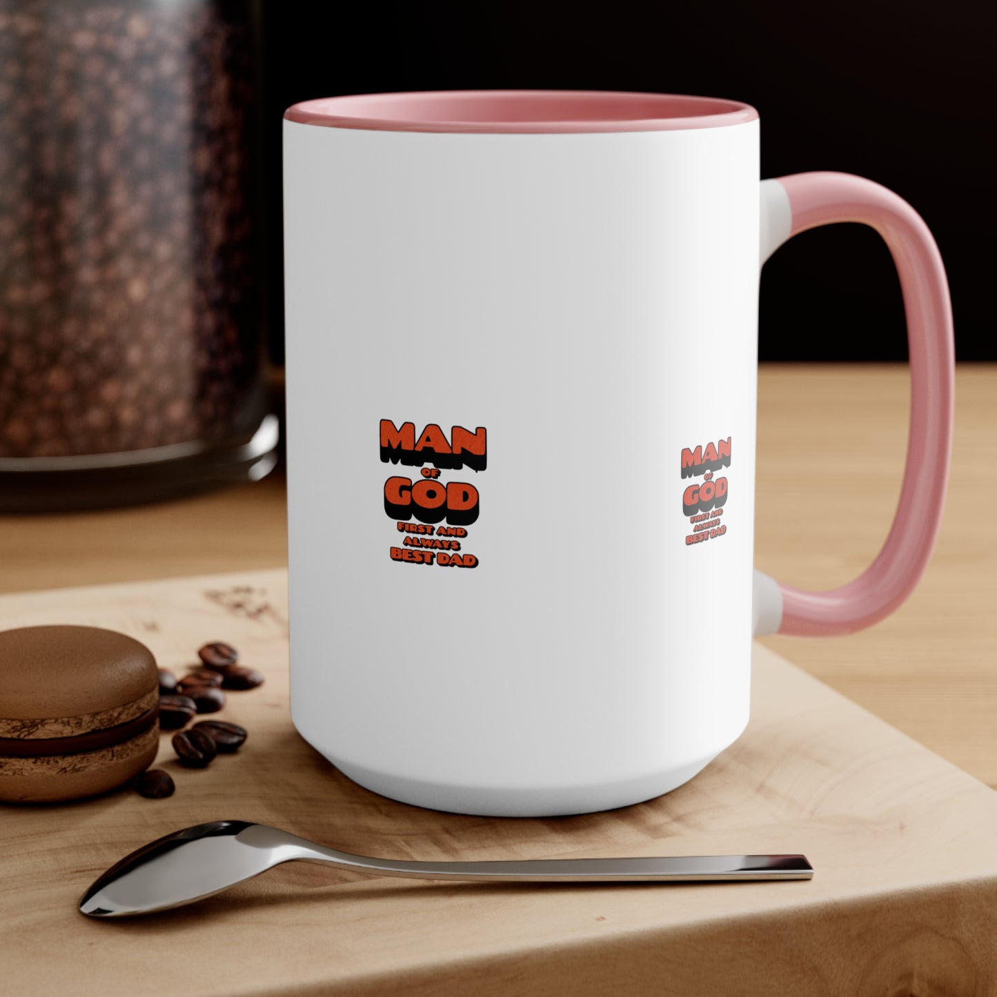 Accent Mug — 'Man of God' Small Text Pink Interior & Handle Coffee Mug