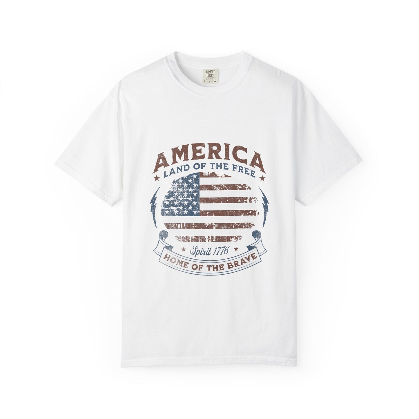 America Flag T-Shirt — "Land of the Free, Home of the Brave" Patriotic Tee