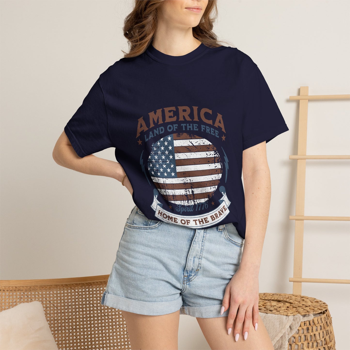 America Flag T-Shirt — "Land of the Free, Home of the Brave" Patriotic Tee