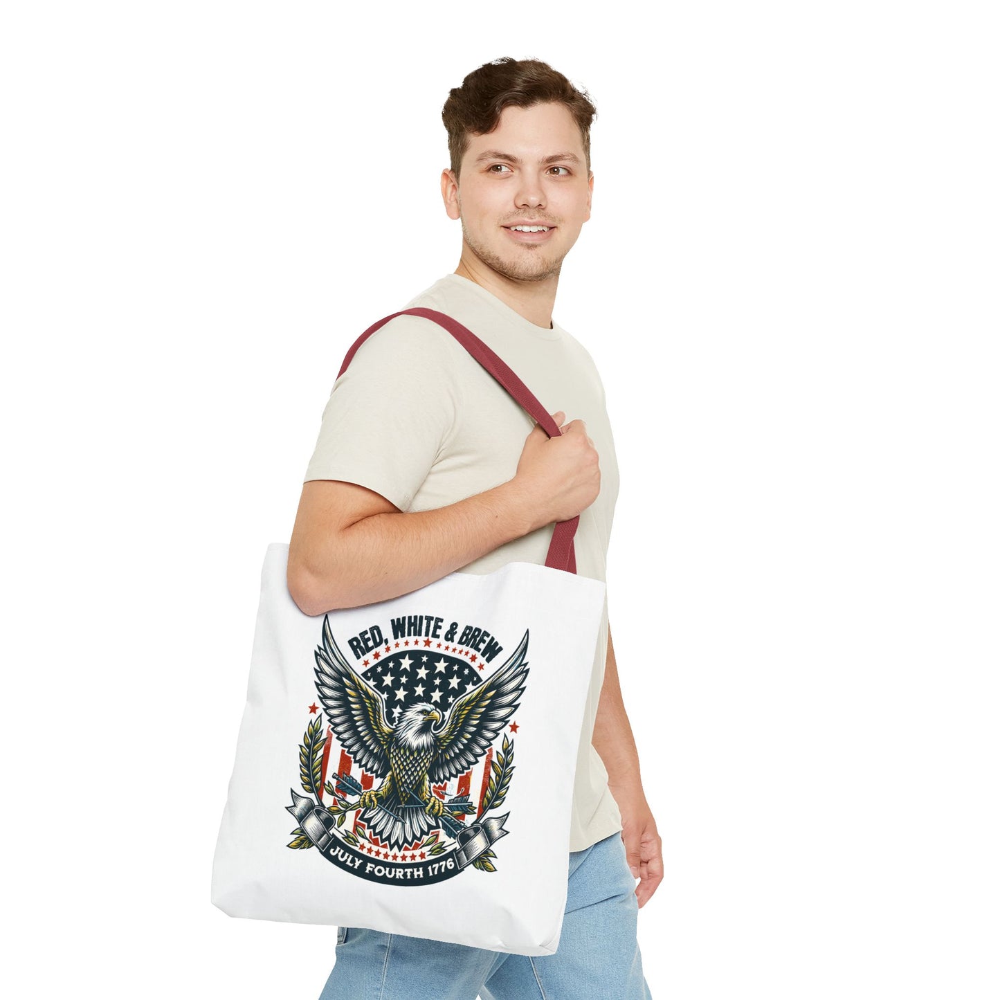 Fourth of July Eagle Tote Bag — "Red, White & Brew" Patriotic Flag Tote