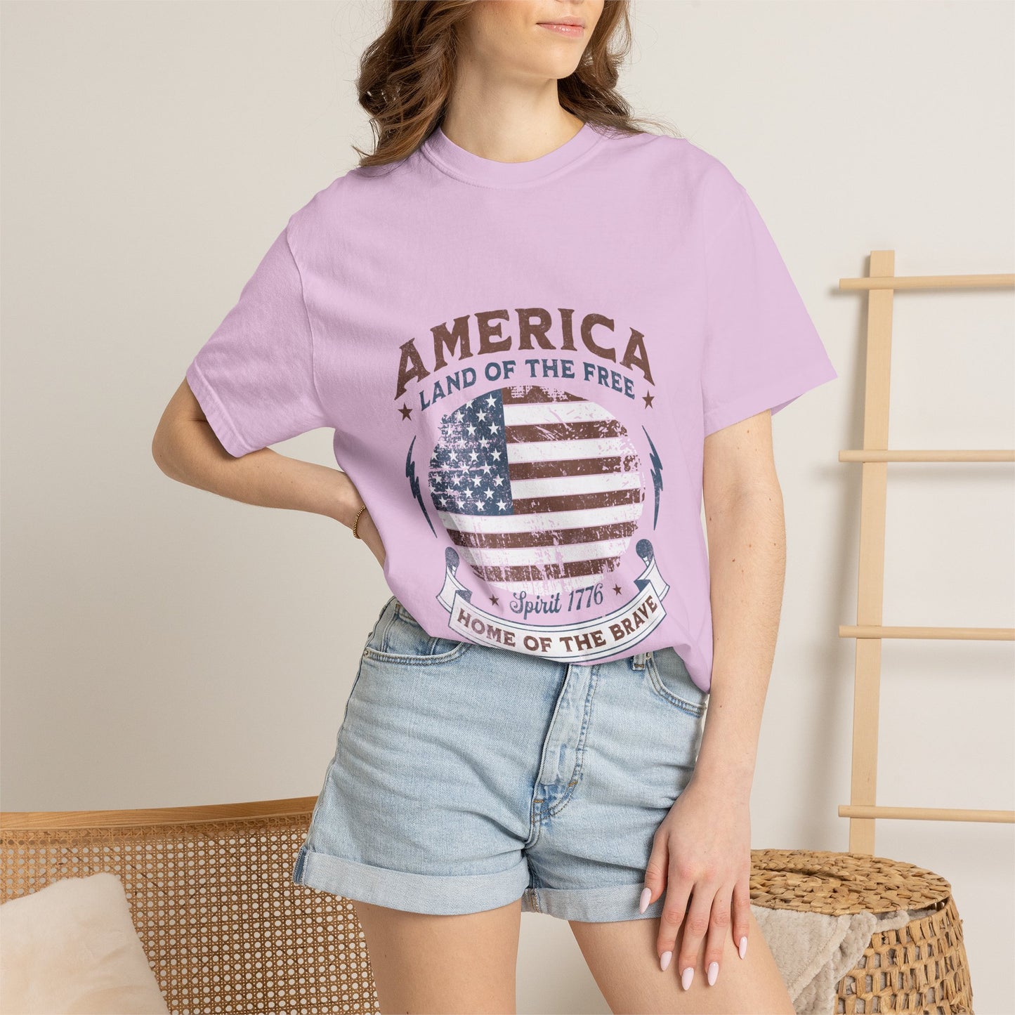 America Flag T-Shirt — "Land of the Free, Home of the Brave" Patriotic Tee