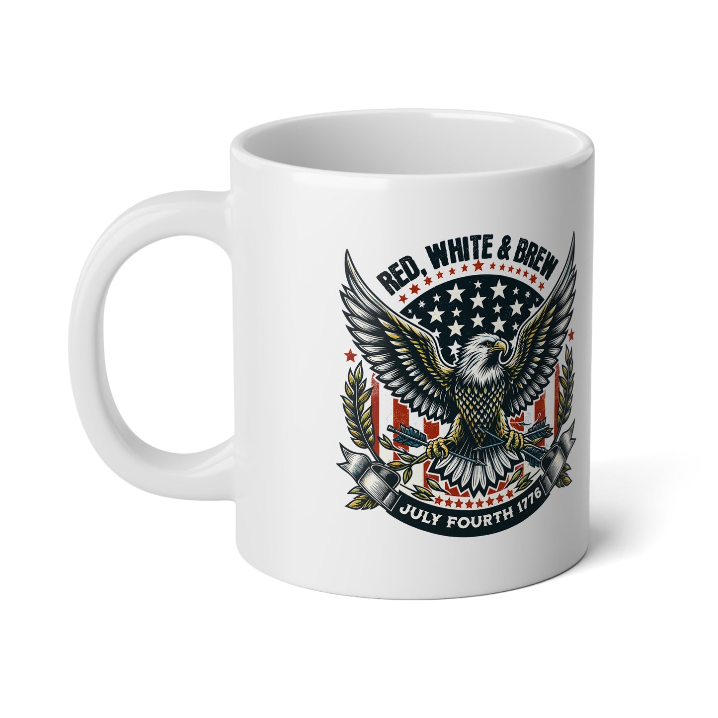 20oz Jumbo Mug — Patriotic Eagle American Flag Coffee Cup (Red White & Brew)