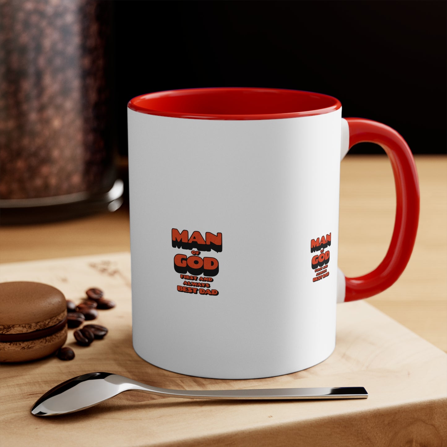 Accent Mug — 'Man of God' Small Text Pink Interior & Handle Coffee Mug
