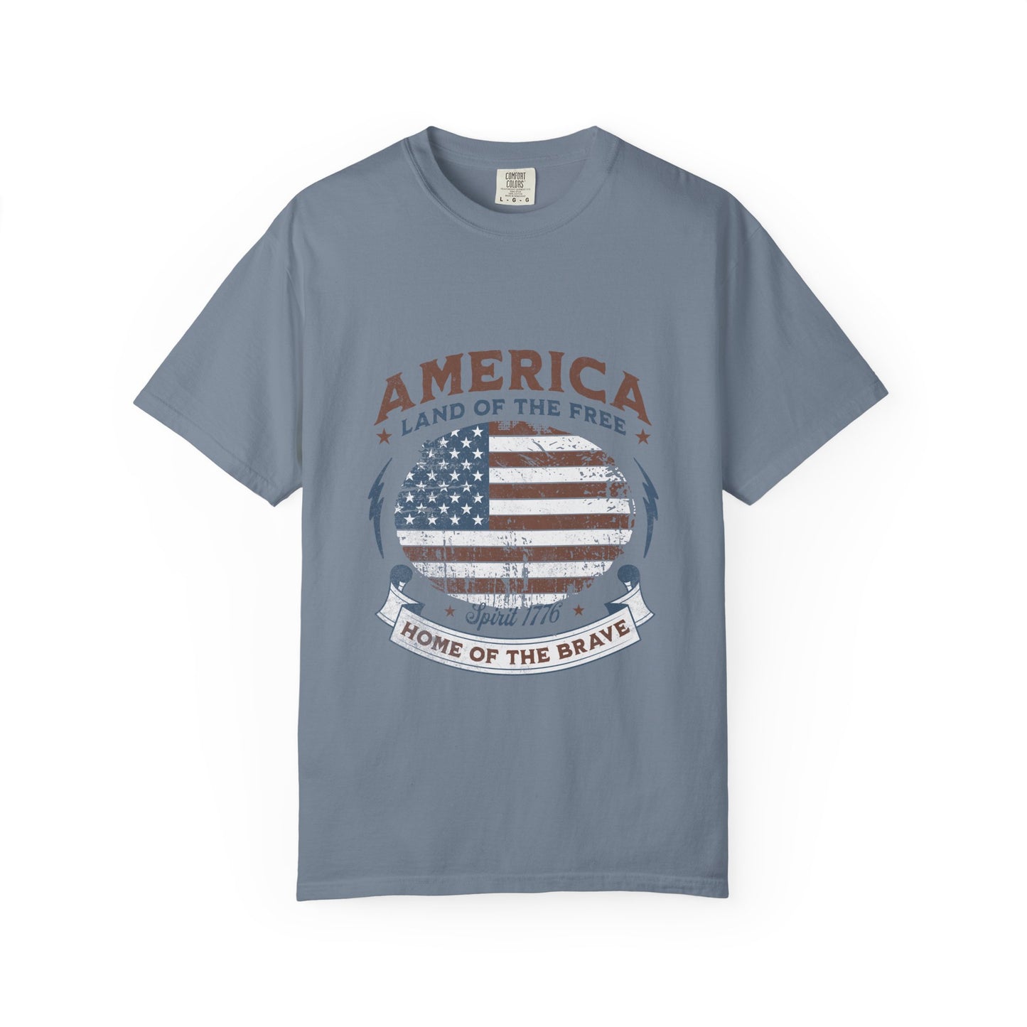 America Flag T-Shirt — "Land of the Free, Home of the Brave" Patriotic Tee