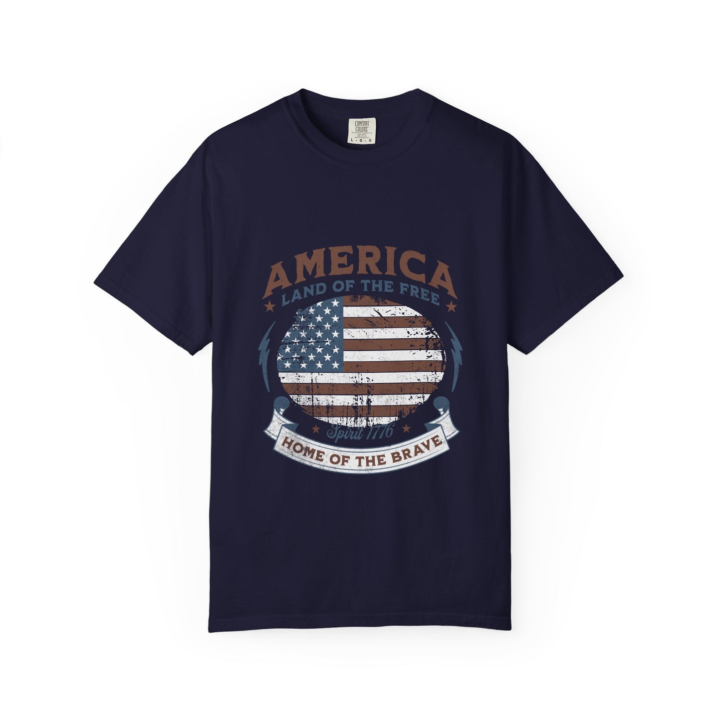 America Flag T-Shirt — "Land of the Free, Home of the Brave" Patriotic Tee