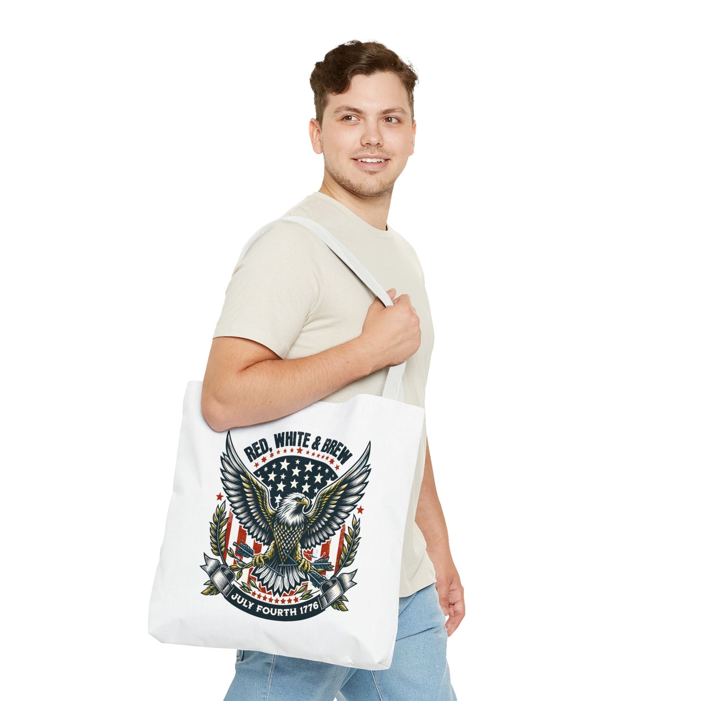 Fourth of July Eagle Tote Bag — "Red, White & Brew" Patriotic Flag Tote