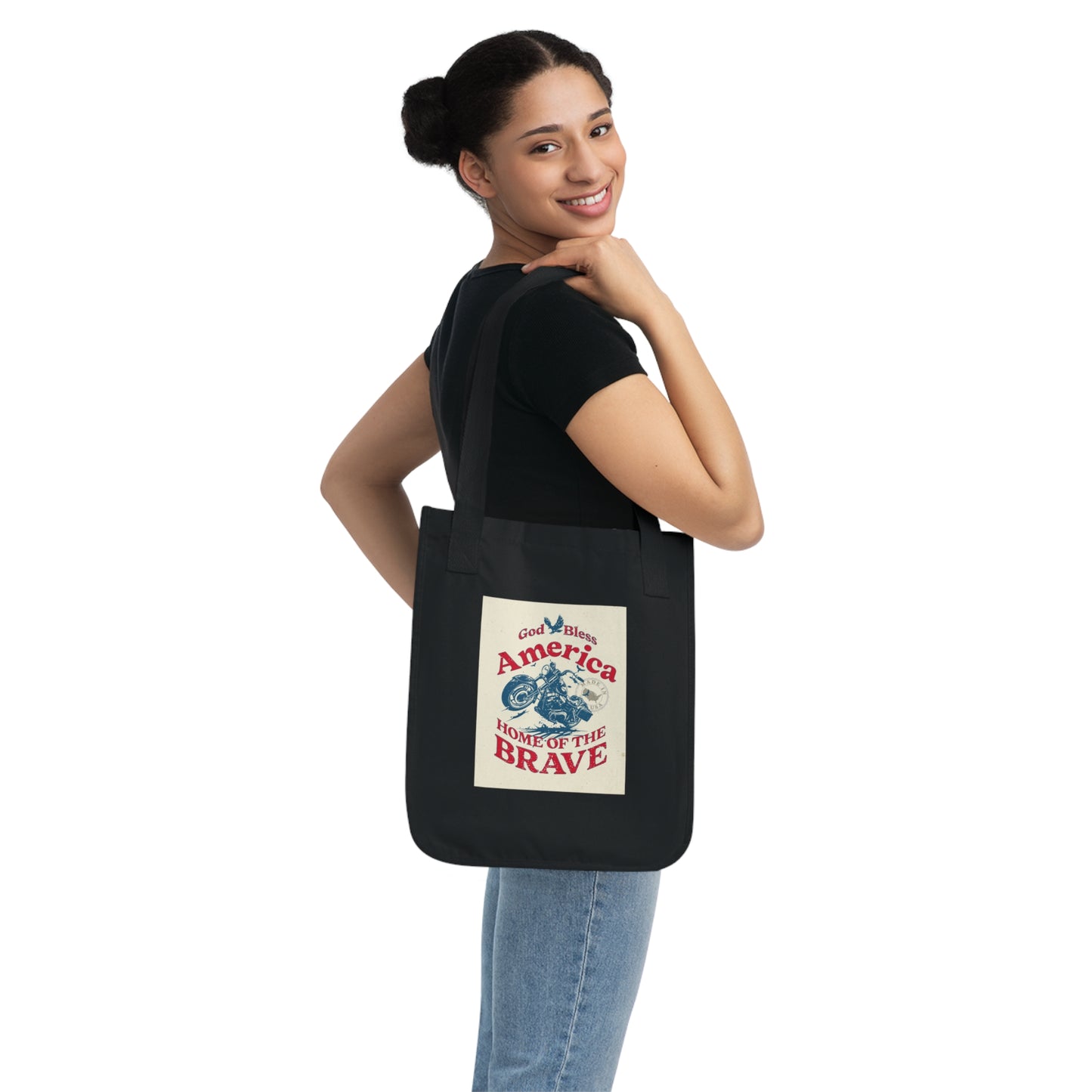 Patriotic 'America Home of the Brave' Organic Canvas Tote Bag