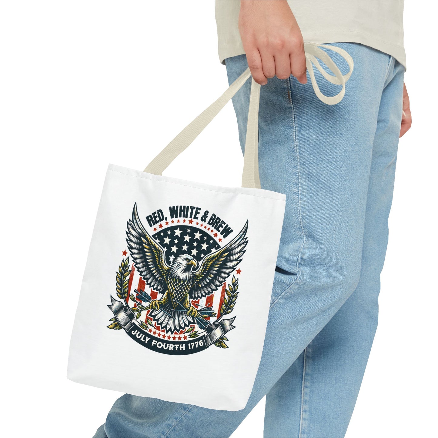Fourth of July Eagle Tote Bag — "Red, White & Brew" Patriotic Flag Tote