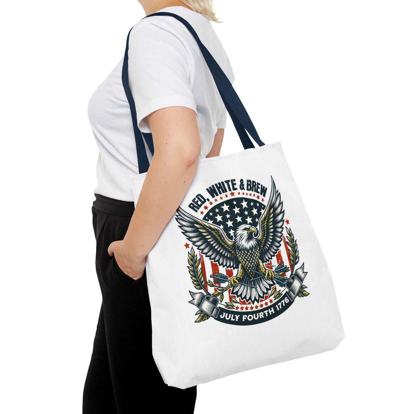 Fourth of July Eagle Tote Bag — "Red, White & Brew" Patriotic Flag Tote
