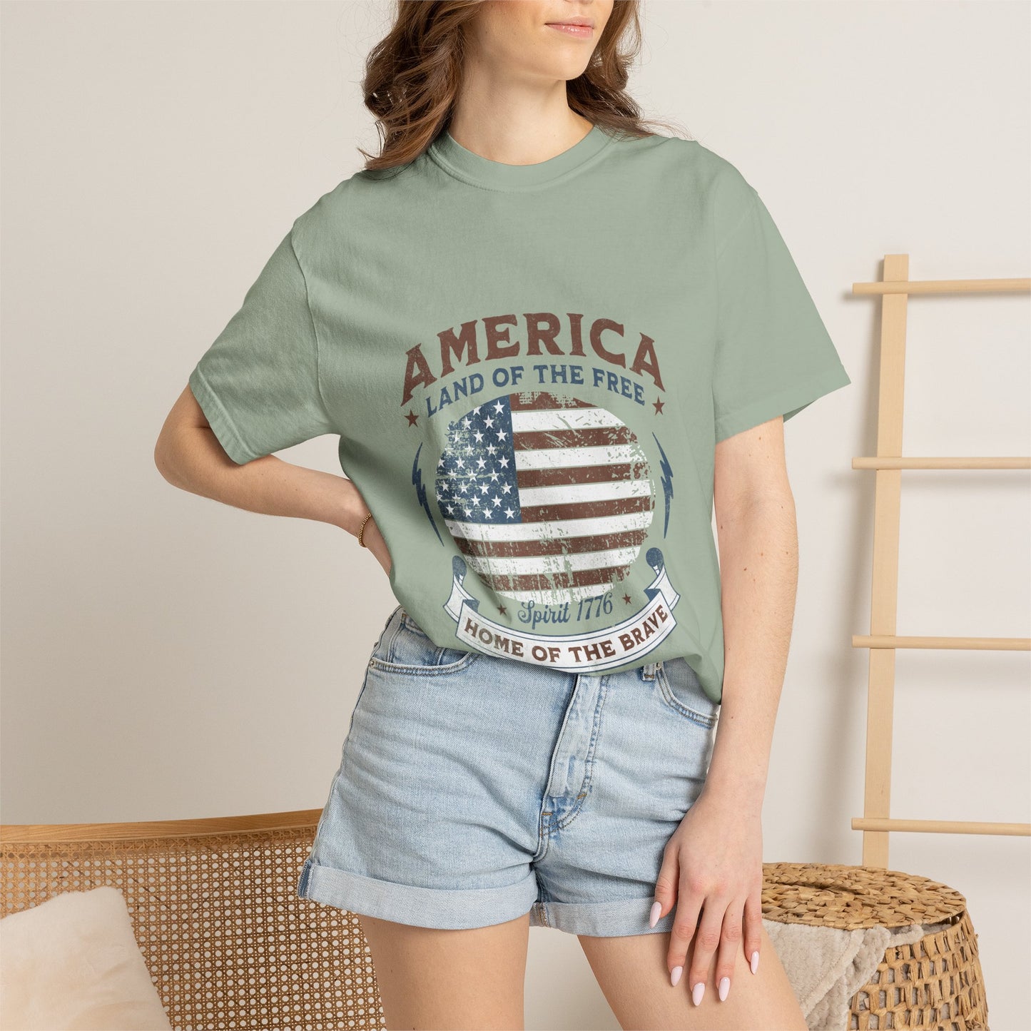 America Flag T-Shirt — "Land of the Free, Home of the Brave" Patriotic Tee