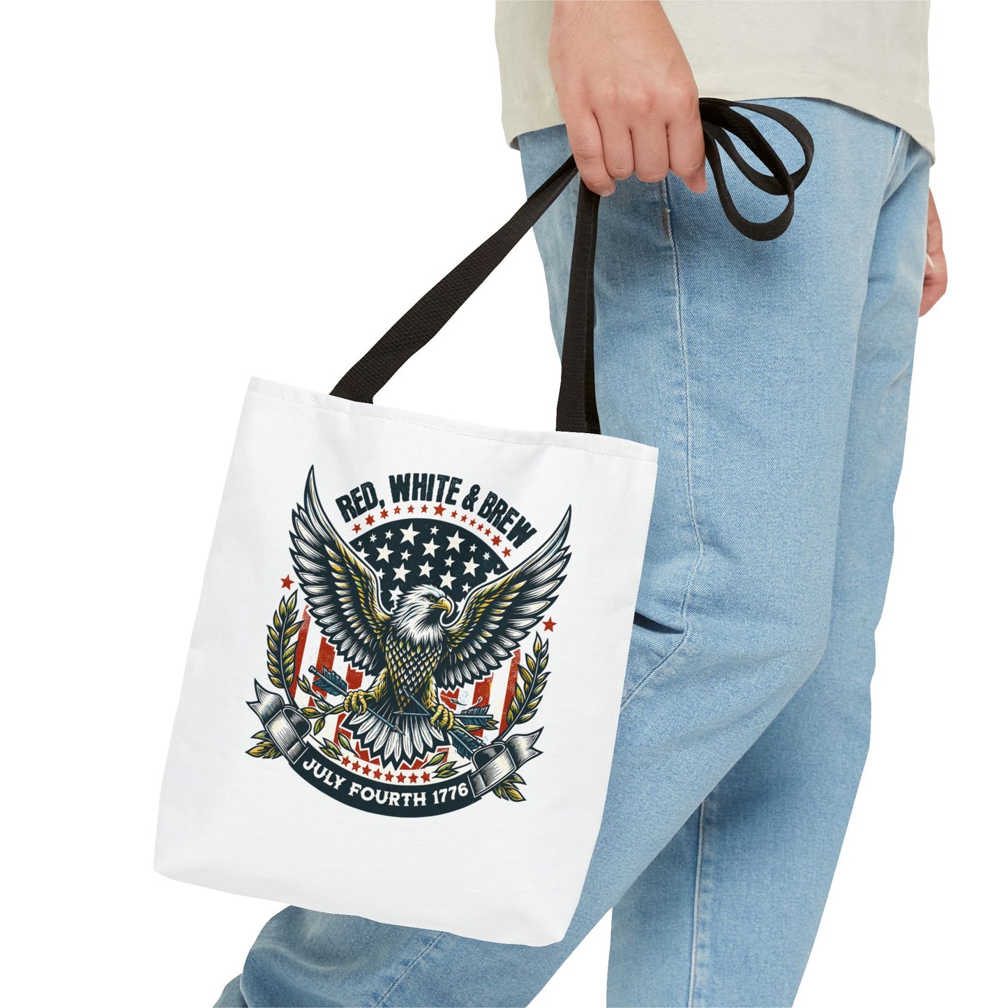 Fourth of July Eagle Tote Bag — "Red, White & Brew" Patriotic Flag Tote