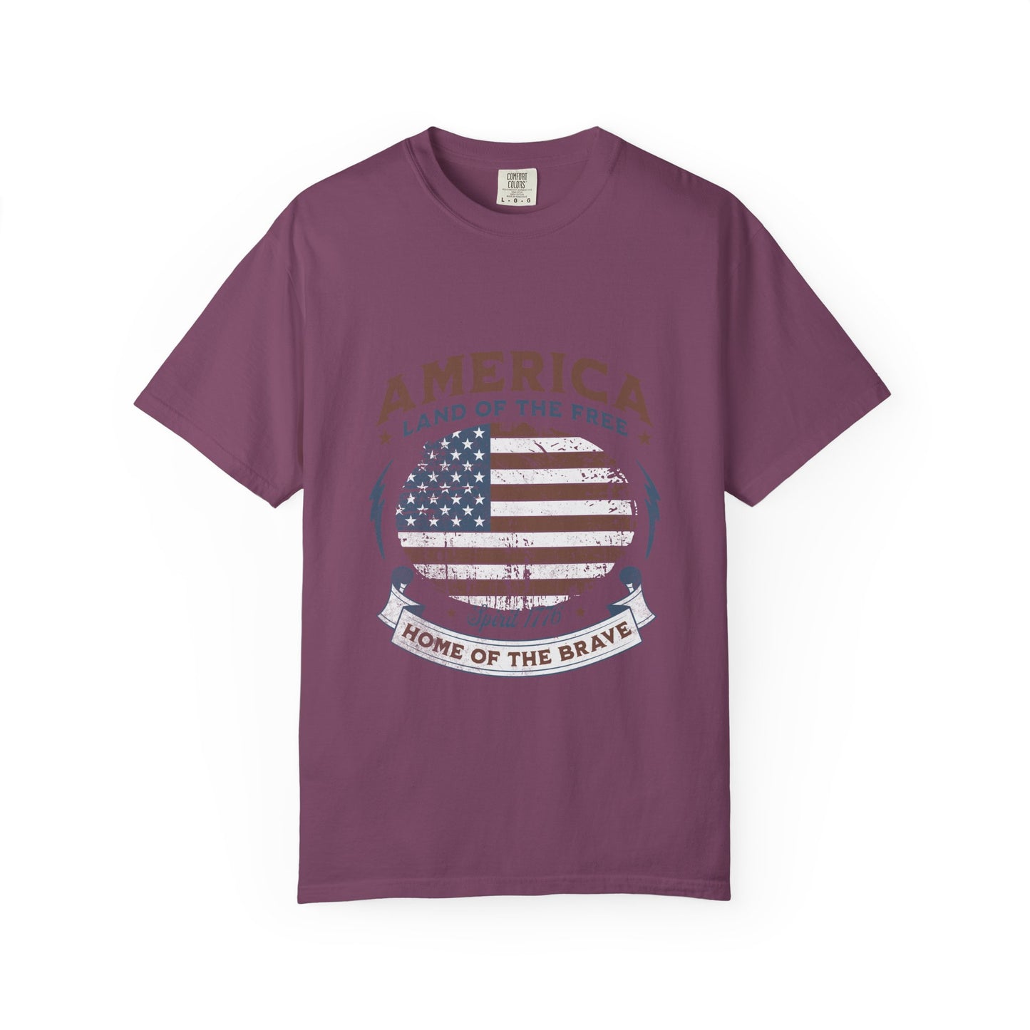 America Flag T-Shirt — "Land of the Free, Home of the Brave" Patriotic Tee