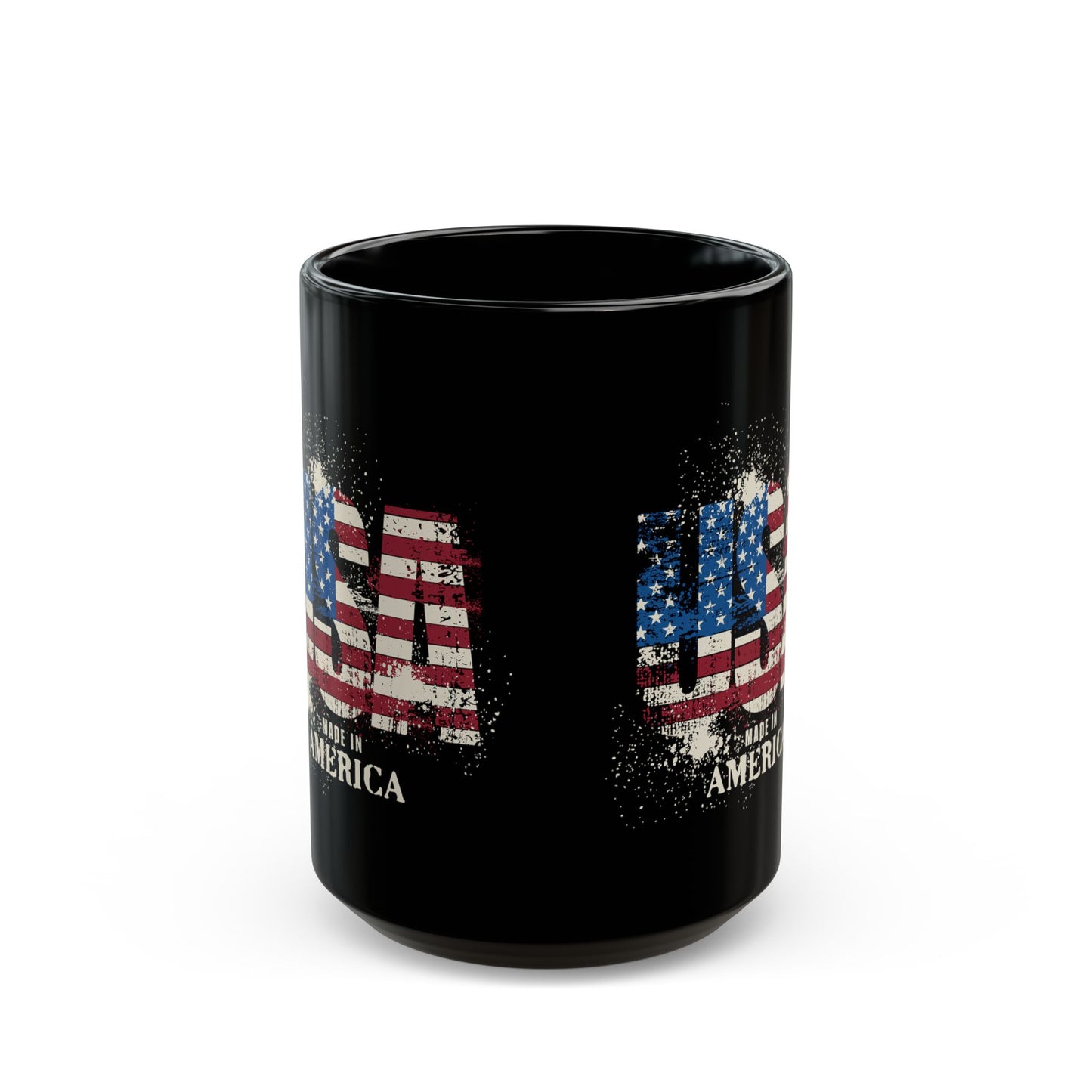 Made in America Flag Mug — Patriotic Black Coffee Cup (11oz/15oz)