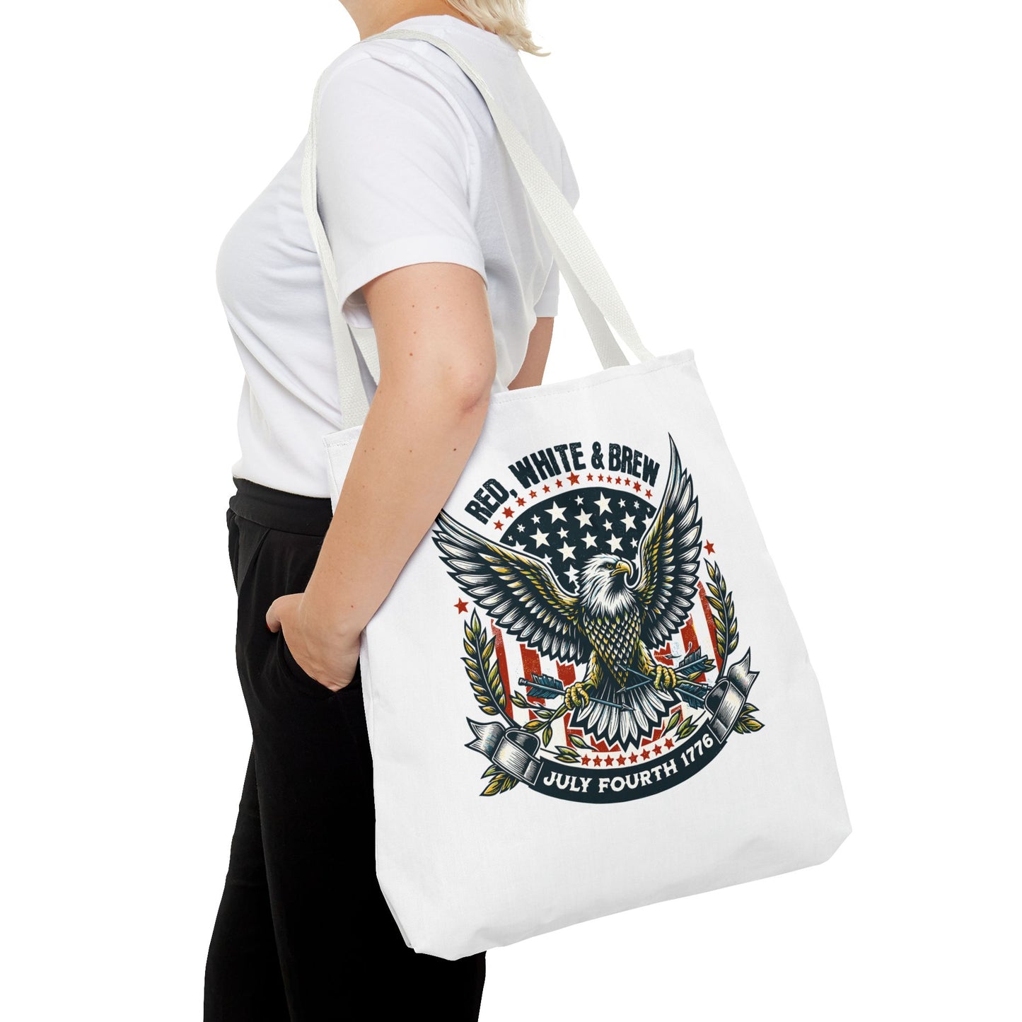 Fourth of July Eagle Tote Bag — "Red, White & Brew" Patriotic Flag Tote