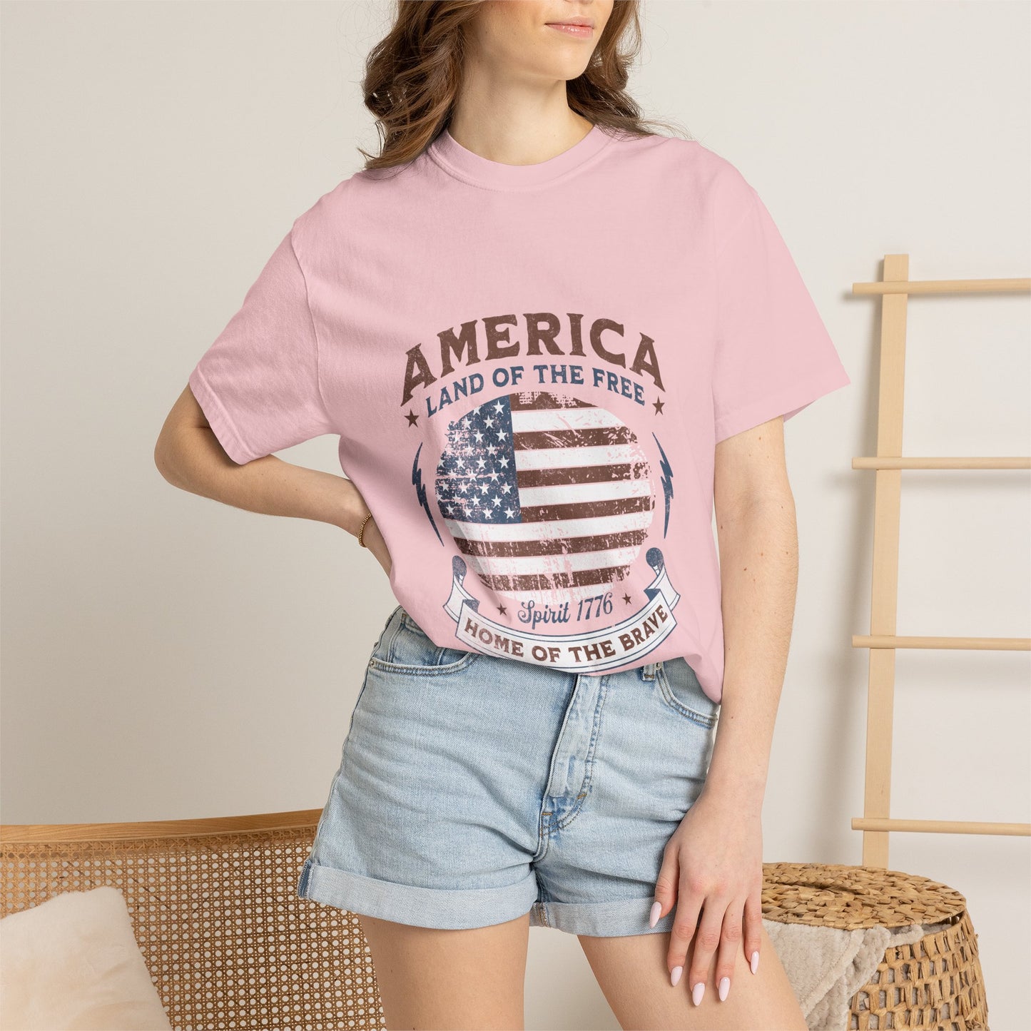 America Flag T-Shirt — "Land of the Free, Home of the Brave" Patriotic Tee