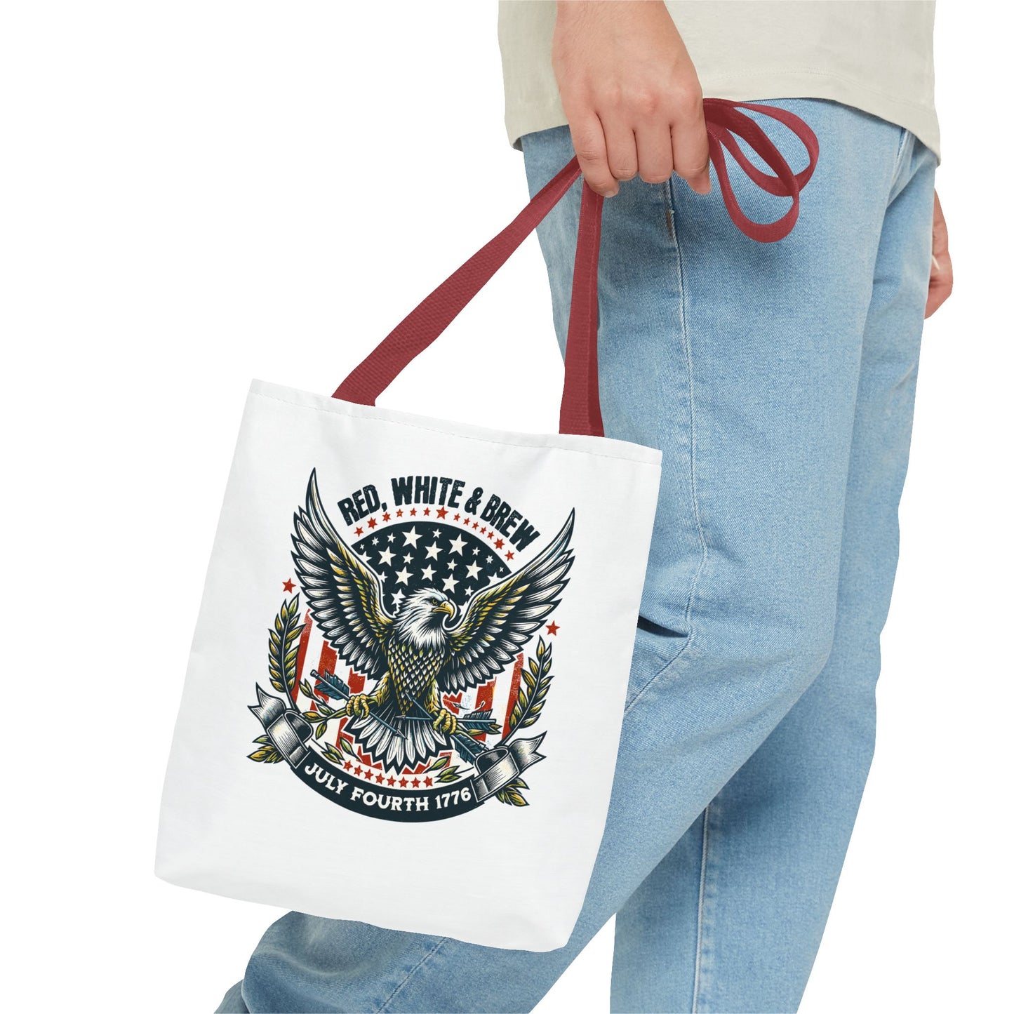 Fourth of July Eagle Tote Bag — "Red, White & Brew" Patriotic Flag Tote
