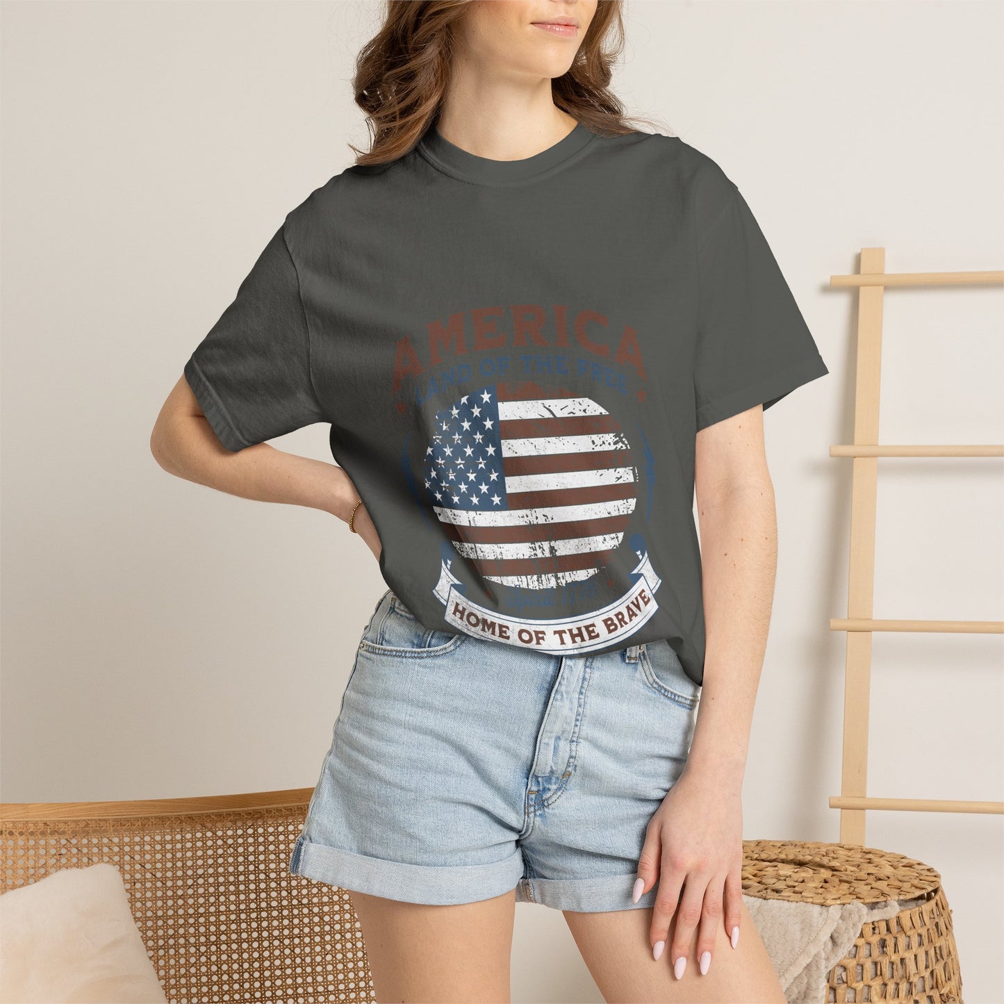 America Flag T-Shirt — "Land of the Free, Home of the Brave" Patriotic Tee