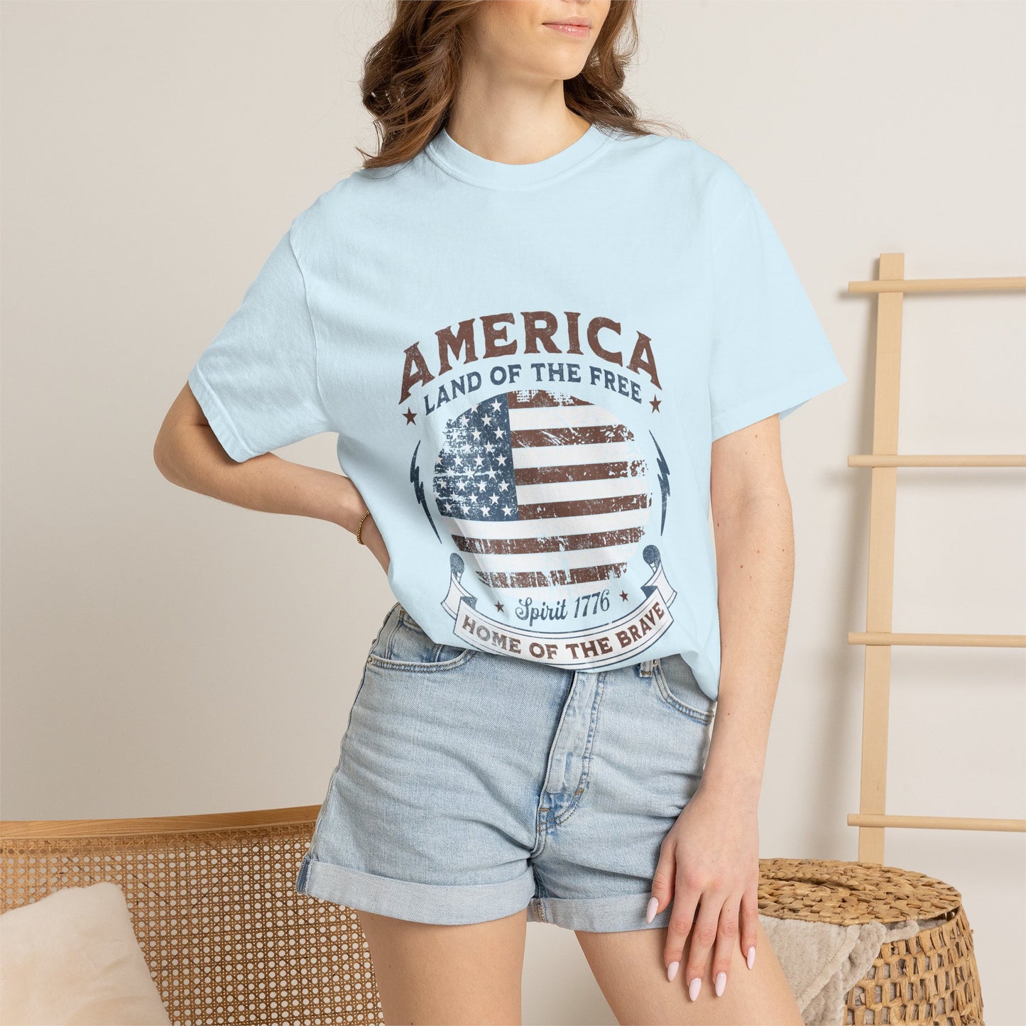 America Flag T-Shirt — "Land of the Free, Home of the Brave" Patriotic Tee
