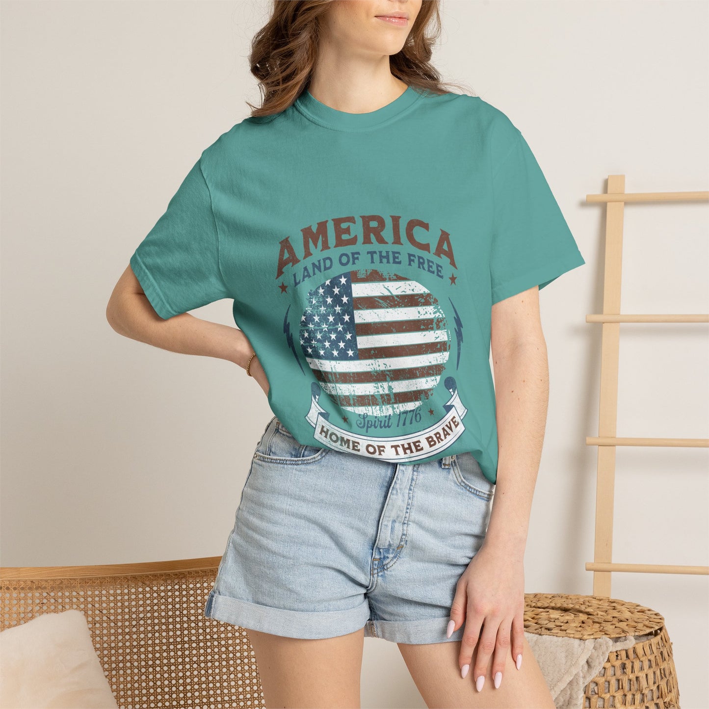 America Flag T-Shirt — "Land of the Free, Home of the Brave" Patriotic Tee