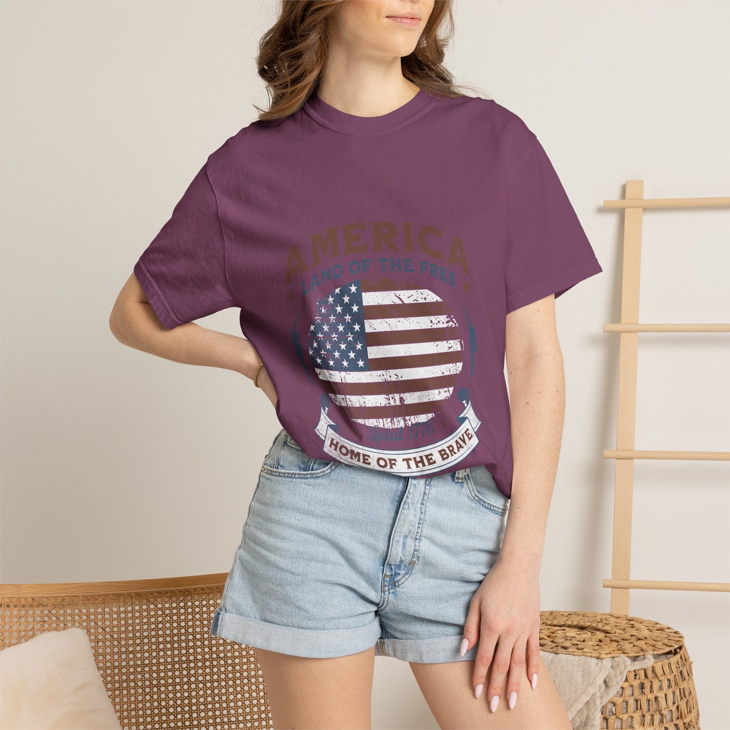 America Flag T-Shirt — "Land of the Free, Home of the Brave" Patriotic Tee