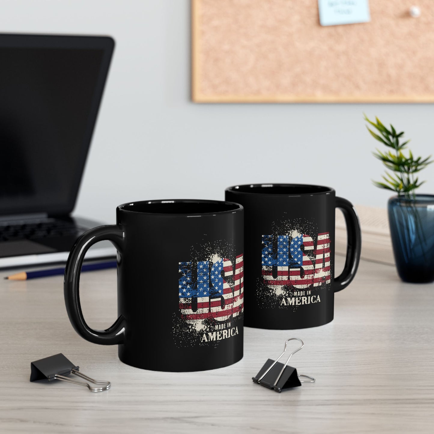 Made in America Flag Mug — Patriotic Black Coffee Cup (11oz/15oz)