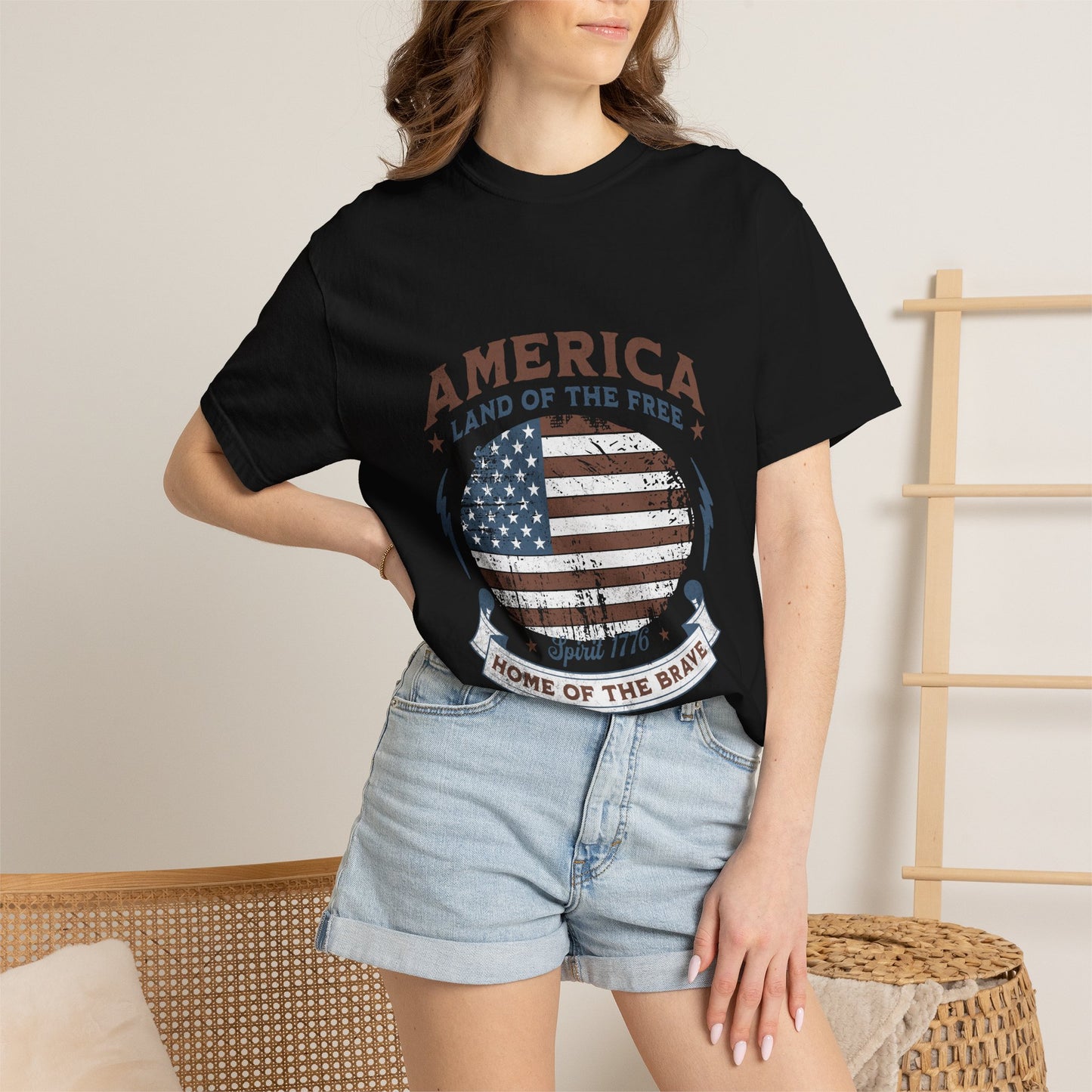 America Flag T-Shirt — "Land of the Free, Home of the Brave" Patriotic Tee