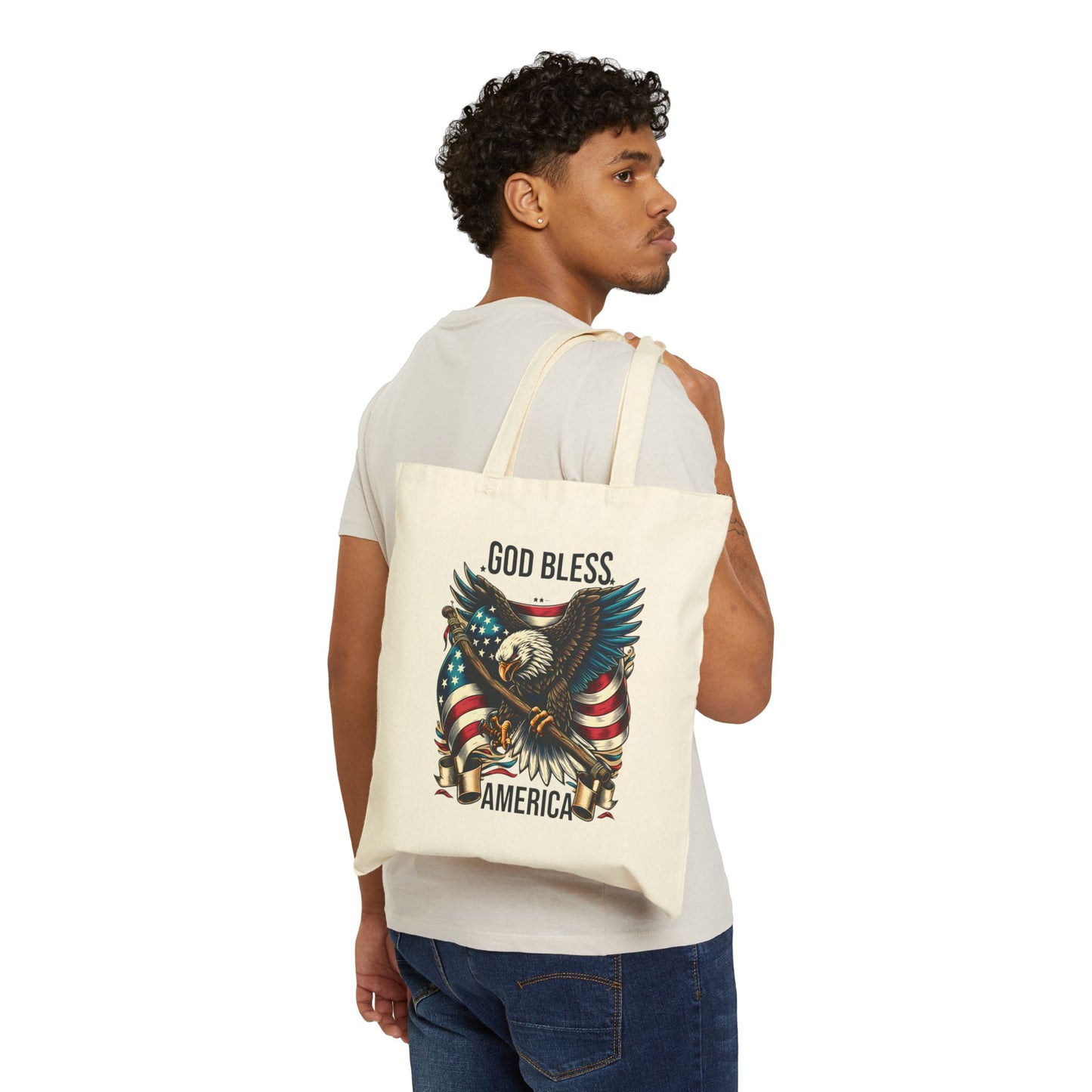 God Bless America Eagle Tote Bag — Patriotic Cotton Canvas Tote