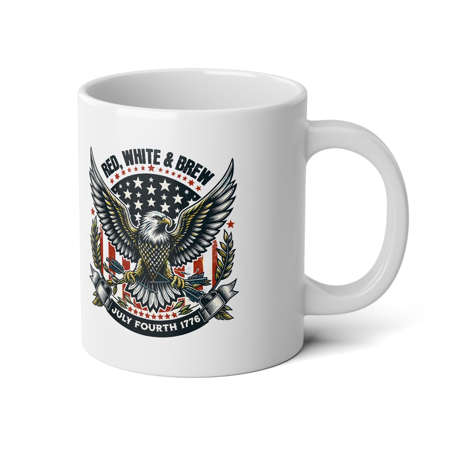 20oz Jumbo Mug — Patriotic Eagle American Flag Coffee Cup (Red White & Brew)