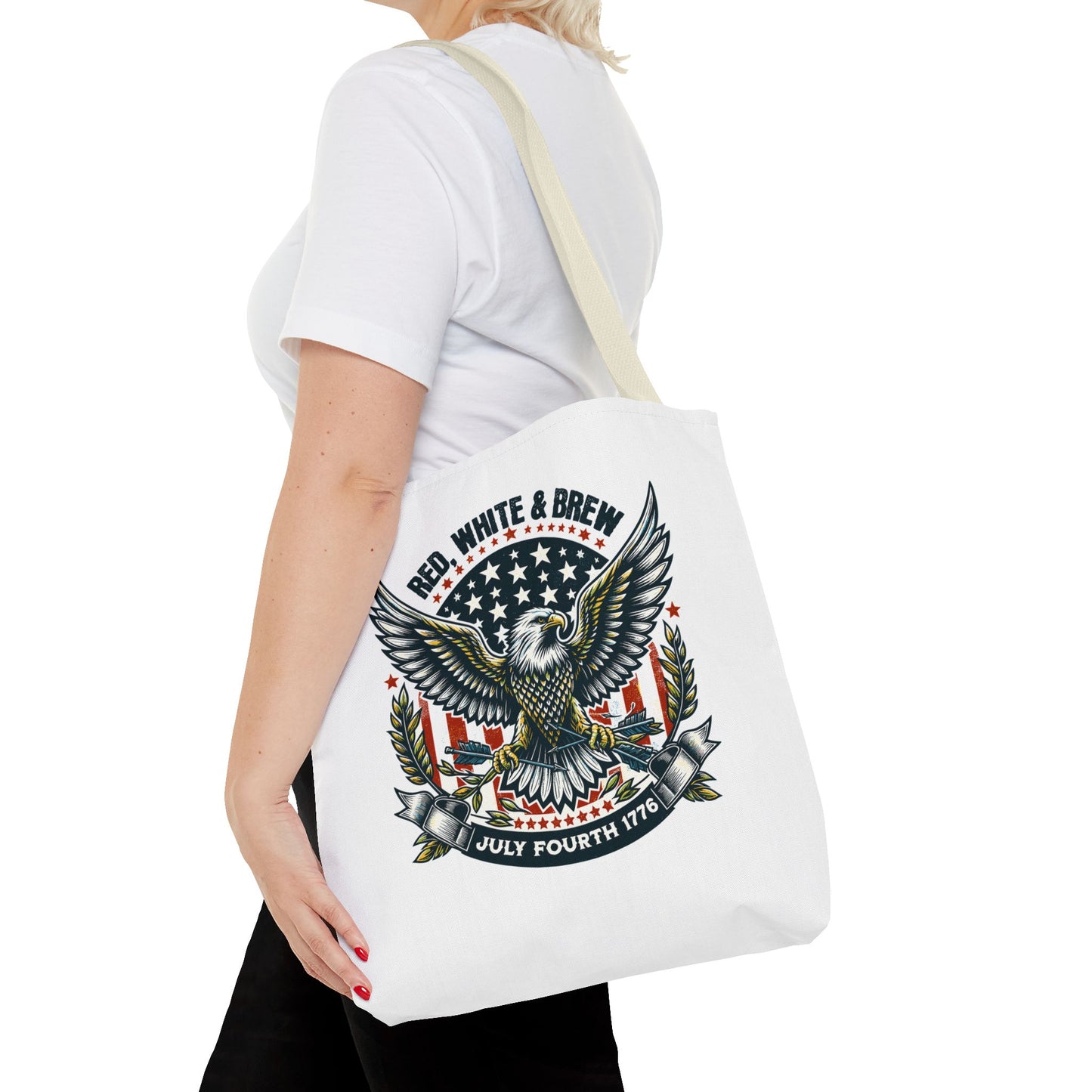 Fourth of July Eagle Tote Bag — "Red, White & Brew" Patriotic Flag Tote