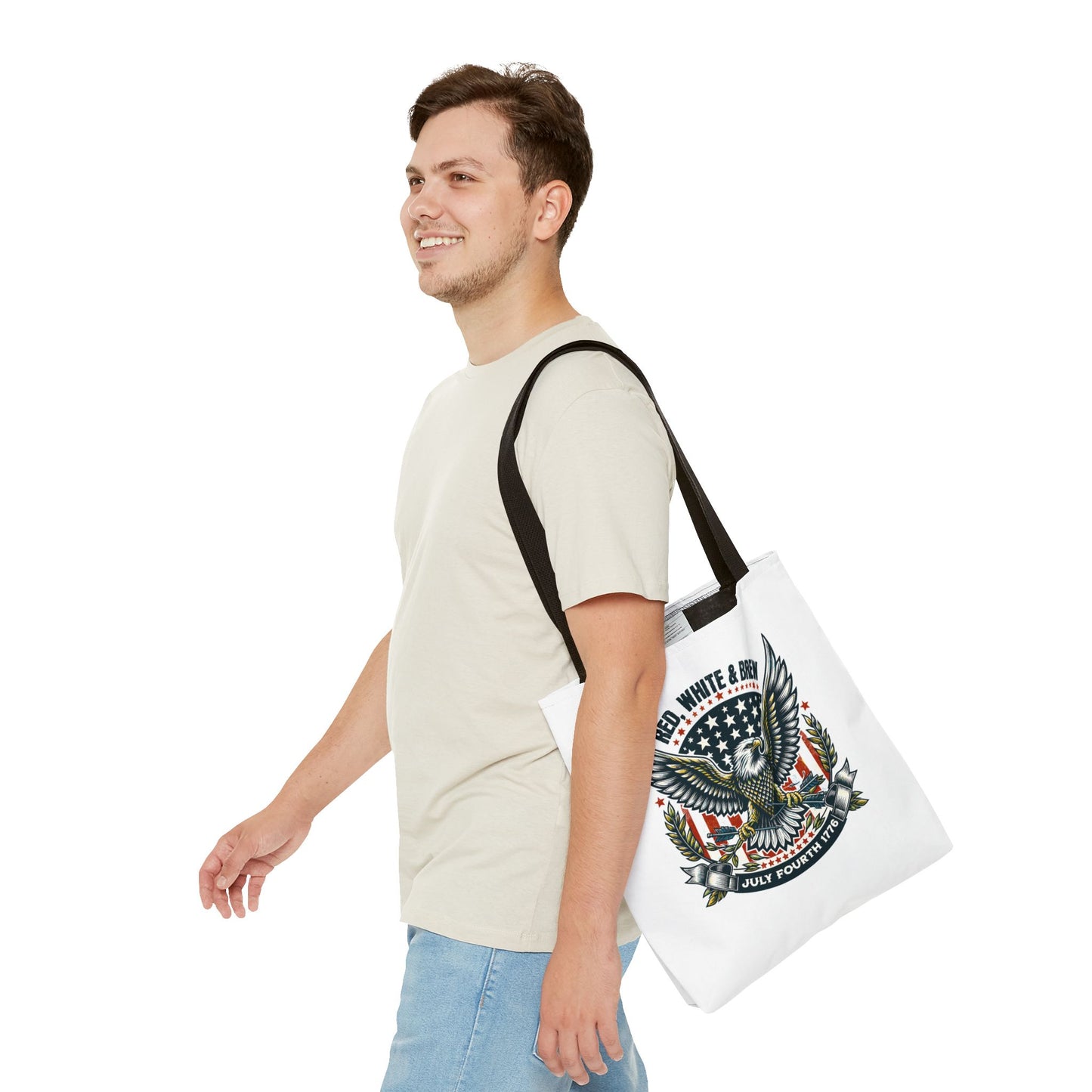 Fourth of July Eagle Tote Bag — "Red, White & Brew" Patriotic Flag Tote