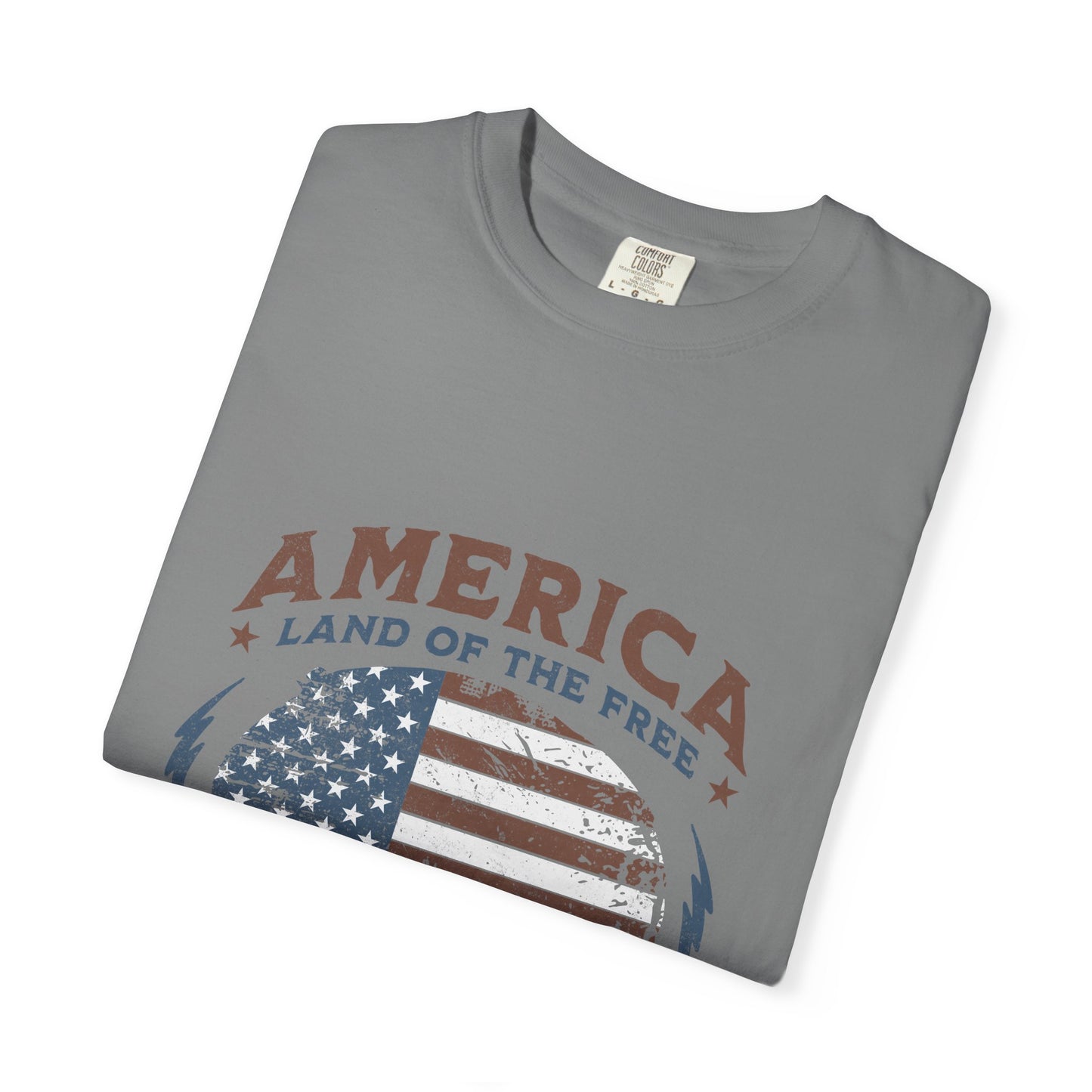 America Flag T-Shirt — "Land of the Free, Home of the Brave" Patriotic Tee