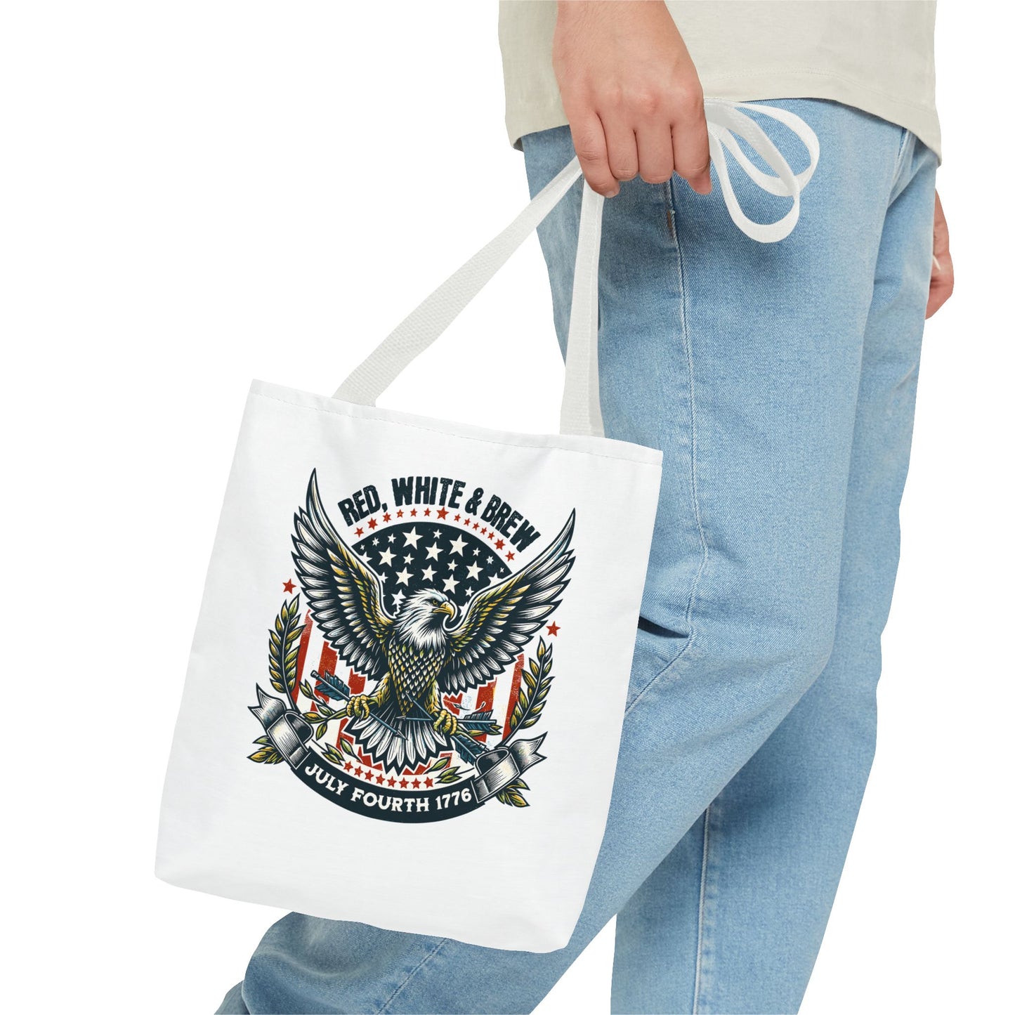 Fourth of July Eagle Tote Bag — "Red, White & Brew" Patriotic Flag Tote