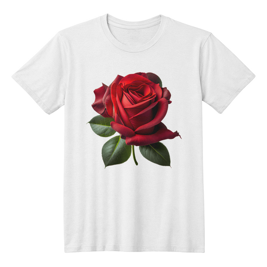 red rose on t shirft