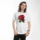 red rose on t shirft