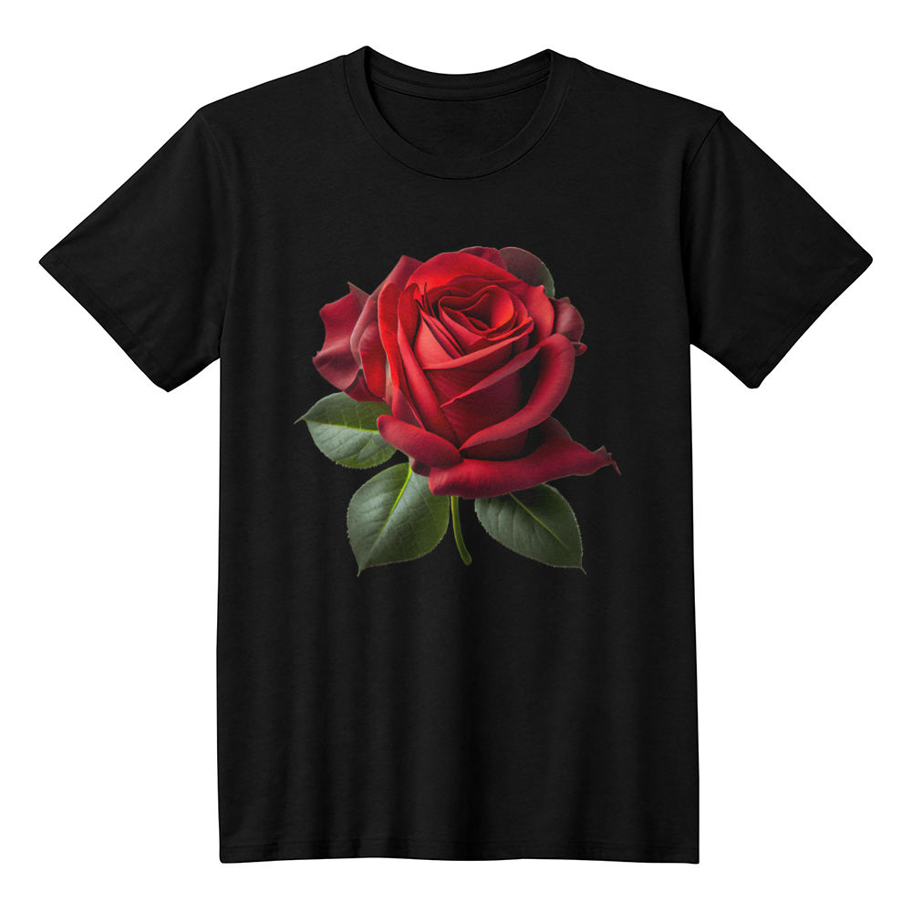 red rose on t shirft