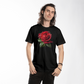 red rose on t shirft